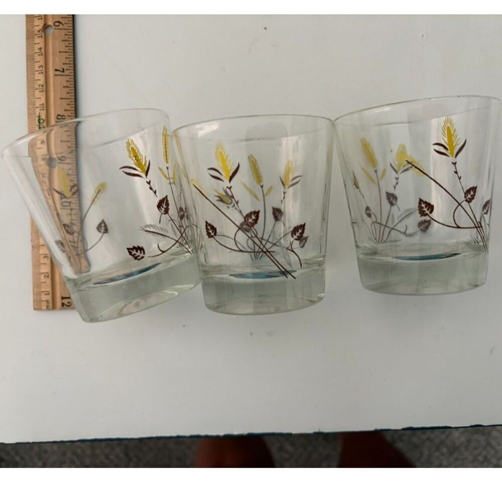 set of 3 vtg MCM wheat pattern lowball cocktail glasses